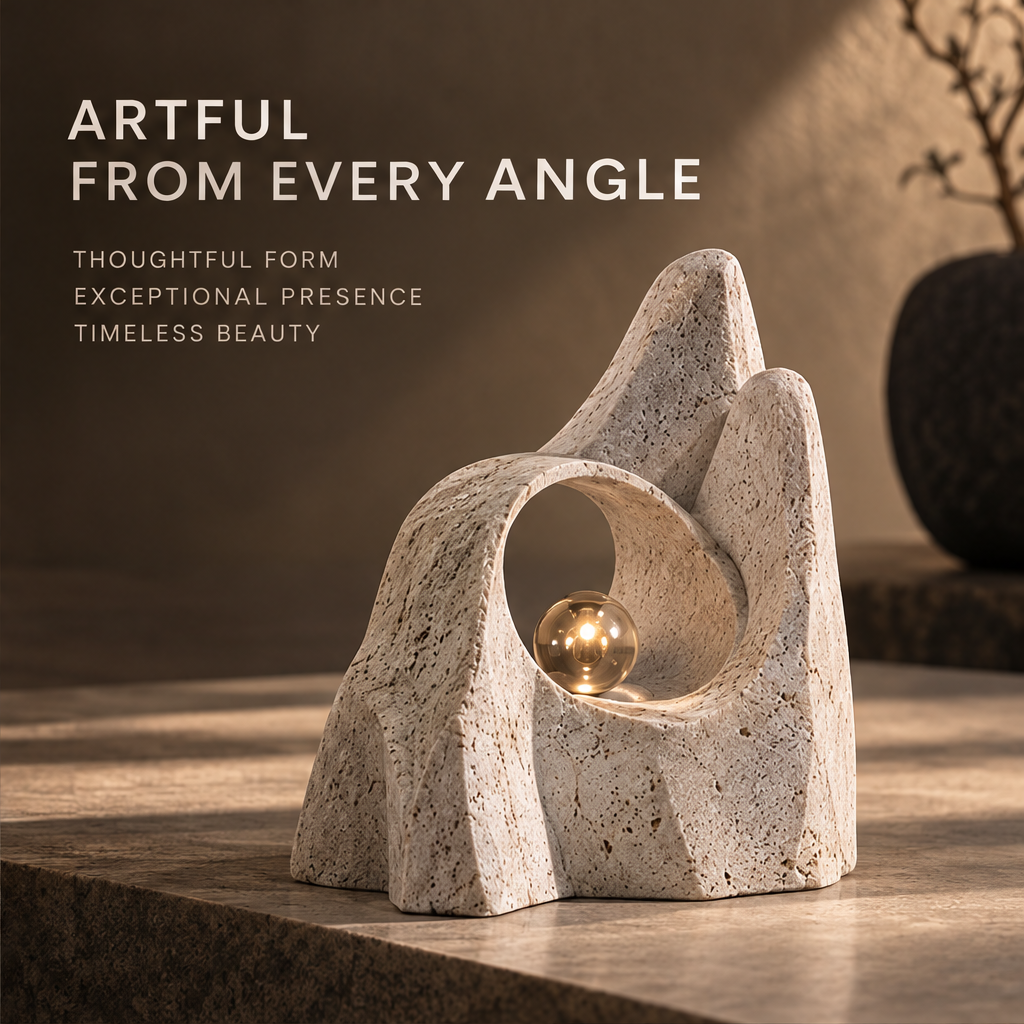Cream twin peak sculpture styled beside a stack of books