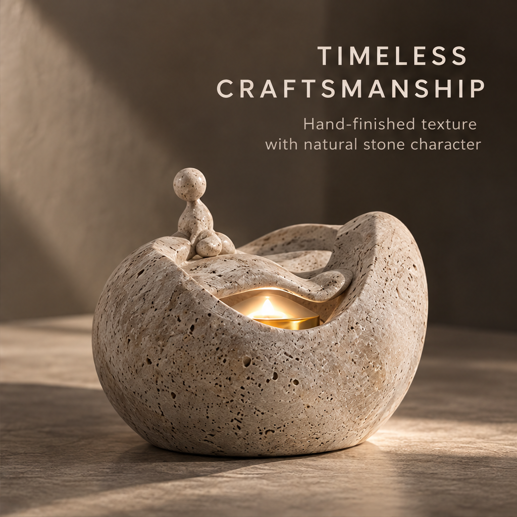 Overhead view of the recessed candle cup and wave-like sculptural contours