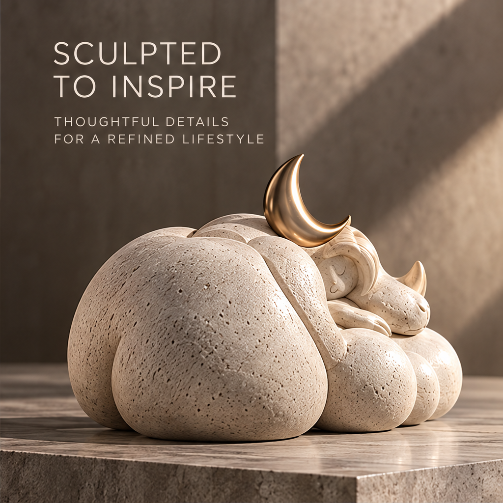 Full view of the resting companions and rounded cloud-like forms