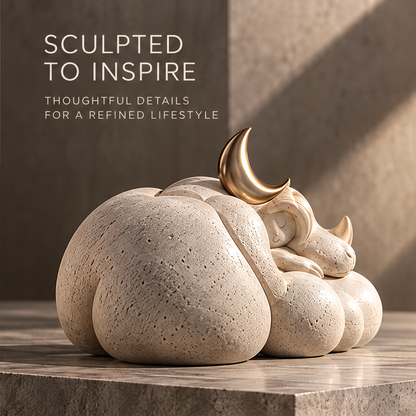 Full view of the resting companions and rounded cloud-like forms