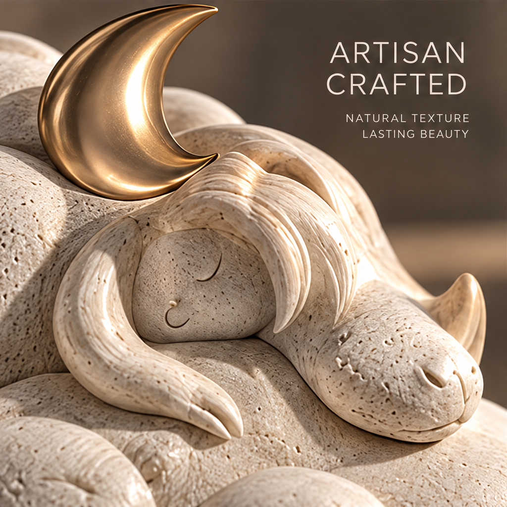 Side view showing layered cream contours and crescent moon detail