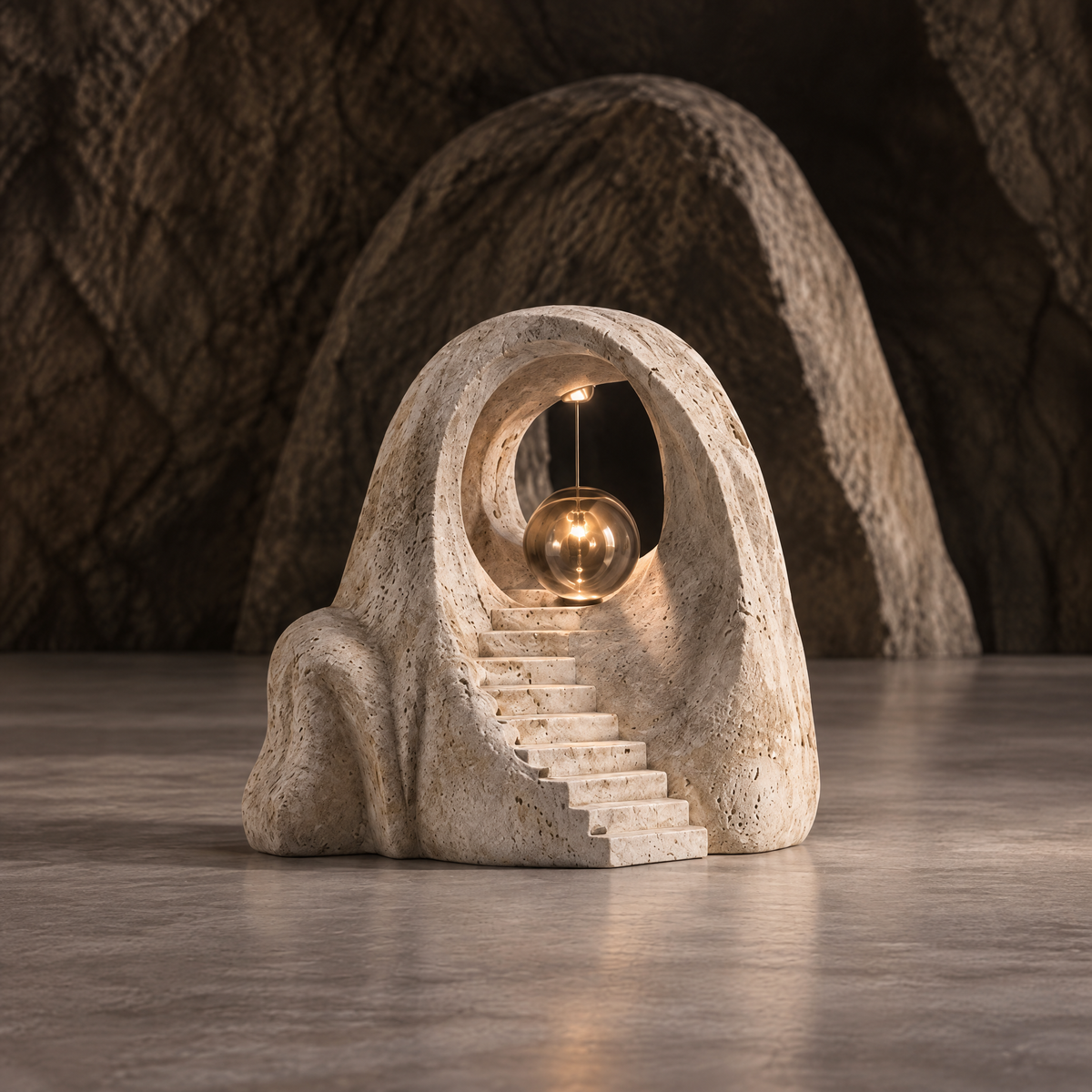 Arched Stairway Sculpture with Golden Orb